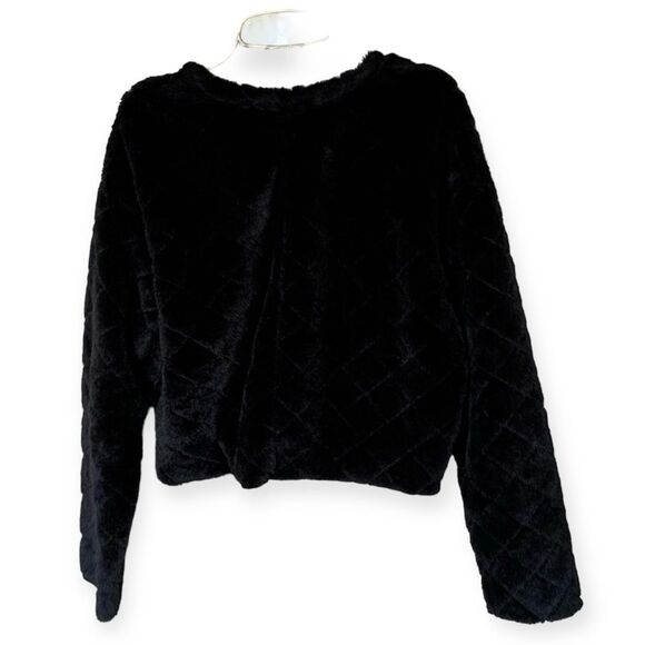 ZARA Black Quilted Faux Fur Cropped Long Sleeve Sweater Sweatshirt Size Small - Picture 3 of 8